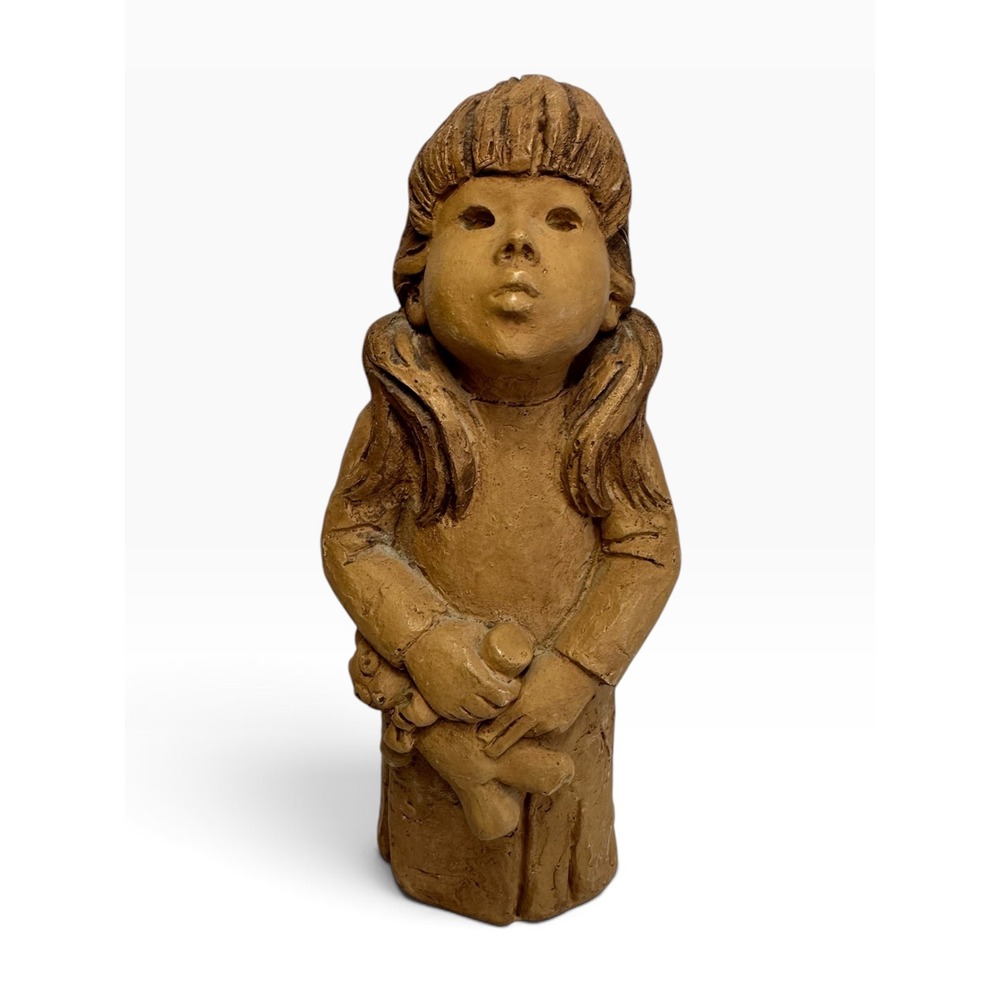 Vintage Lee Bortin Originals Sculpture Girl w/Teddy Bear Brown Figurine